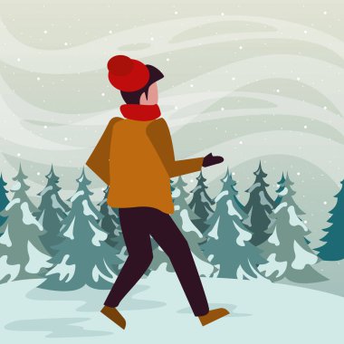 Genç bir delikanlıyla Noel kar manzarası