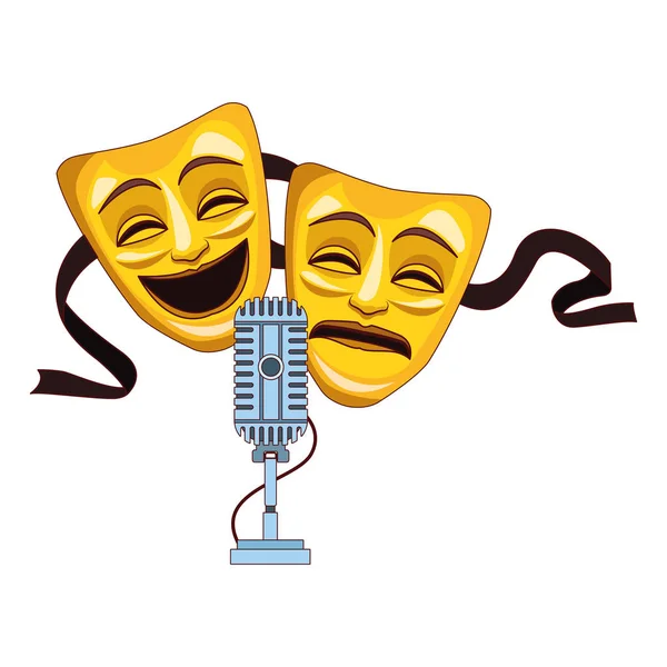 Comedia y tragedia teatro máscaras icono — Vector de stock