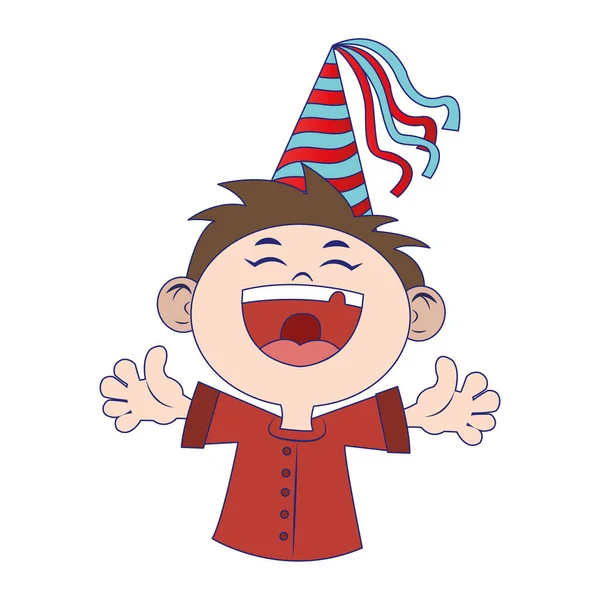 Cartoon gelukkig jongen met partij hoed pictogram — Stockvector