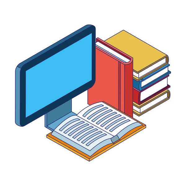 Academic books and computer screen — Stock Vector