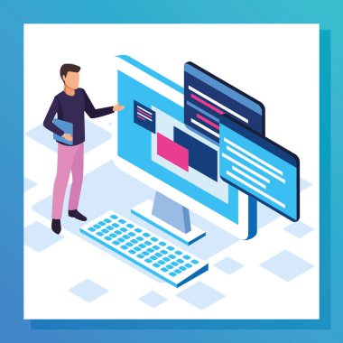 Bilgisayarlı adamla birlikte büyük veri renkli tasarım