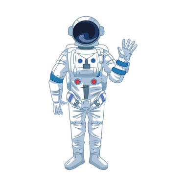 karikatür astronot dalga ikonu, renkli tasarım
