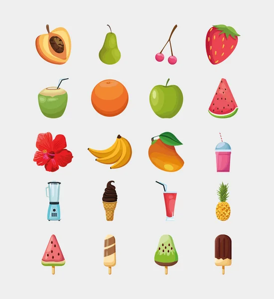 Isolé fruits et crème glacée icône set vectoriel design — Image vectorielle