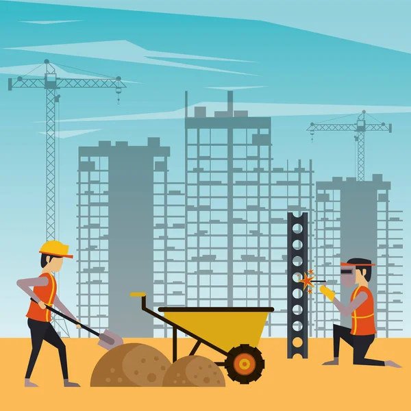 Bauarbeiter arbeiten am Bau — Stockvektor