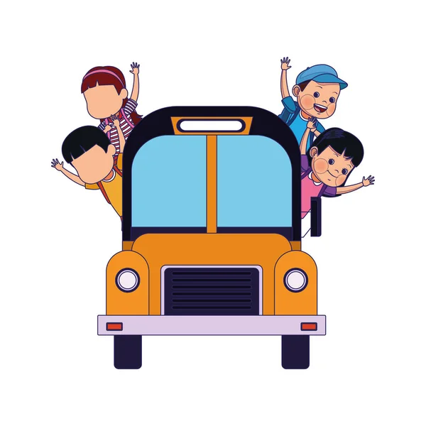 Schoolbus met vrolijke kids icoon, kleurrijk design — Stockvector