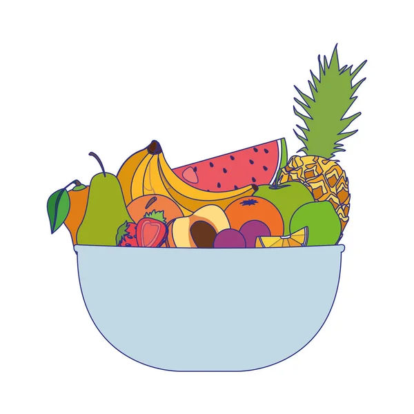 Tál trópusi gyümölcsökkel, színes kivitelben — Stock Vector