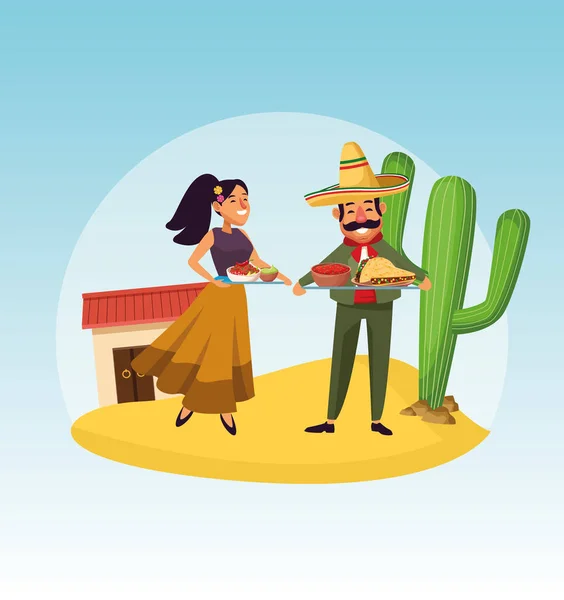 Mexicano homem e mulher vetor design — Vetor de Stock
