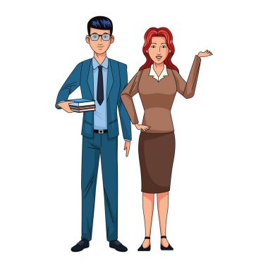 Avatar iş adamı ve yönetici kadın simgesi, renkli tasarım