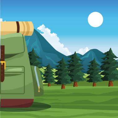 Sırt çantasıyla doğa manzarası üzerine seyahat