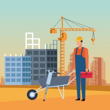 inşaat arkaplanı altında araçları olan avatar geliştirici