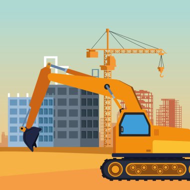 İnşaat kamyonu inşaat sahnesinin altında, renkli tasarım