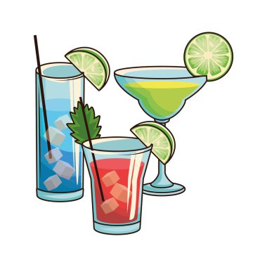 Geleneksel kokteyl içecekleri, renkli tasarım.