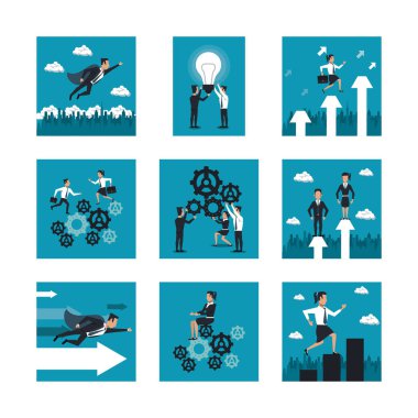 Bir sürü iş adamı çalışıyor.