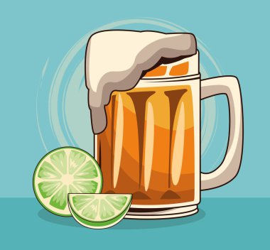 limon ve bira kupası, renkli tasarım.