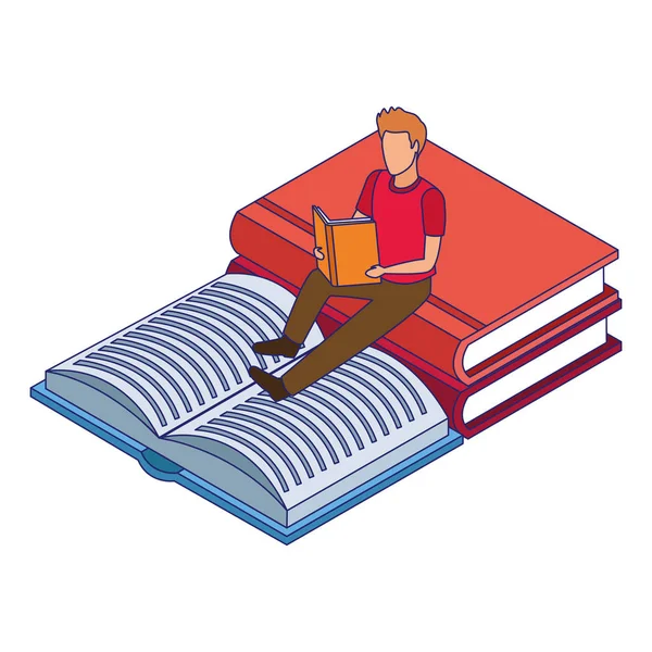 Stora böcker och man läsning, färgglada design — Stock vektor