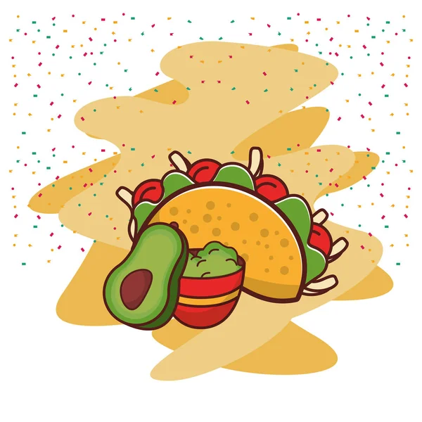 Délicieux taco mexicain avec sauce guacamole — Image vectorielle