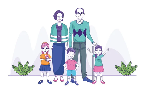 Abuelos pareja con niños familia personajes — Archivo Imágenes Vectoriales