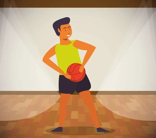 Joven atleta jugando baloncesto con globo — Vector de stock