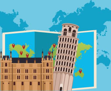 pisa kulesi ve bina, renkli tasarım