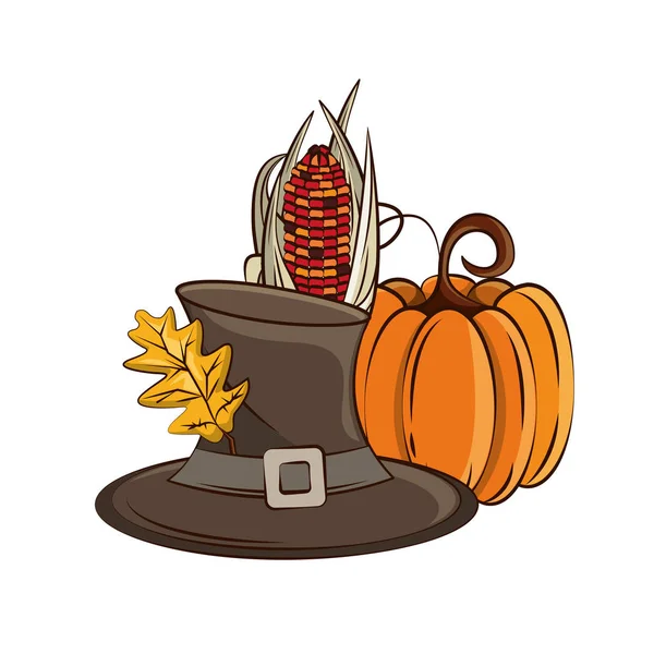 Thanksgiving pompoen met pelgrim hoed — Stockvector