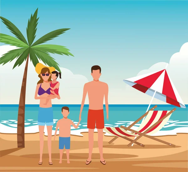 Avatar Familie und Kinder in Badeanzügen am Strand — Stockvektor