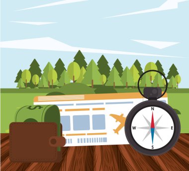 Yeryüzündeki simgelerle dünya seyahati sahnesi