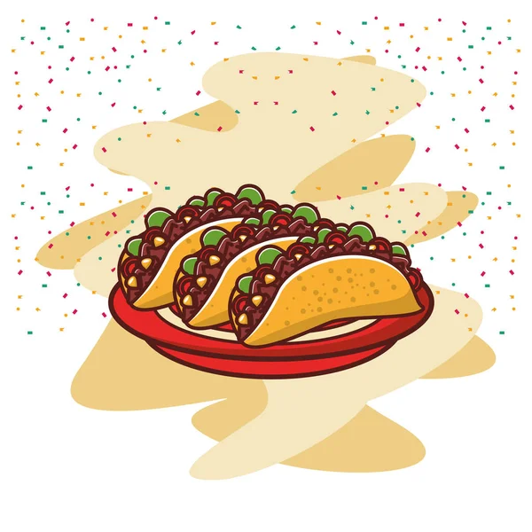 Taco lezat Meksiko ikon makanan - Stok Vektor