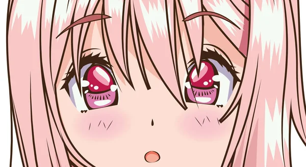 Gesicht junge Frau Anime-Stil Charakter — Stockvektor
