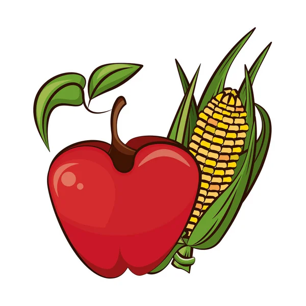 Maïskolf groente en appel fruit Thanksgiving — Stockvector