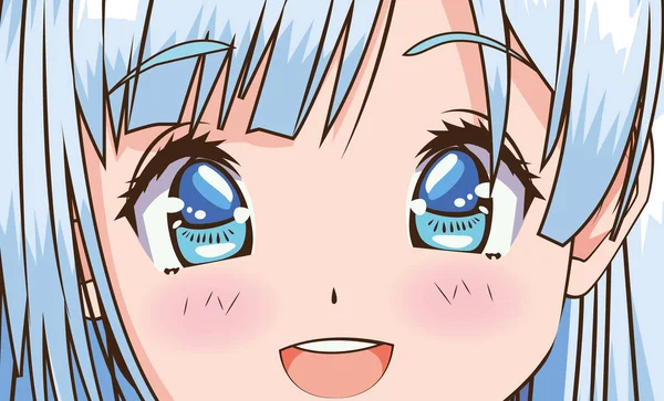 Gesicht junge Frau Anime-Stil Charakter — Stockvektor