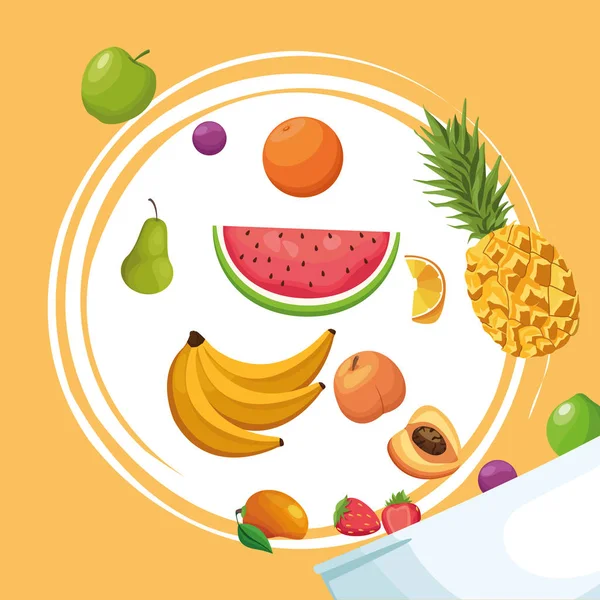 Tropical fruits falling, colorful design — 스톡 벡터