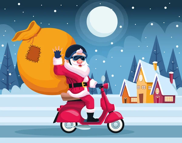 Joyeux Noël carte avec santa claus en moto — Image vectorielle