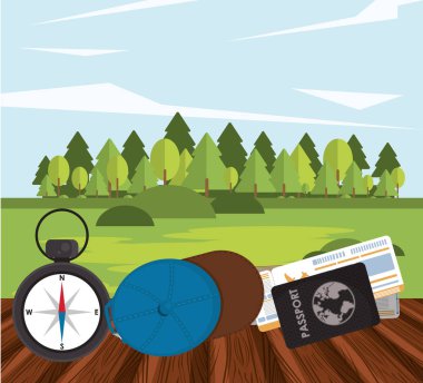 Yeryüzündeki simgelerle dünya seyahati sahnesi