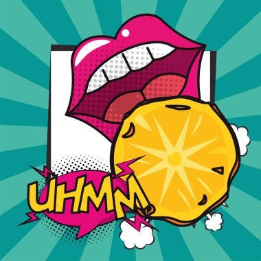 Ananas yiyen kadın ağızlı afiş sanatı.