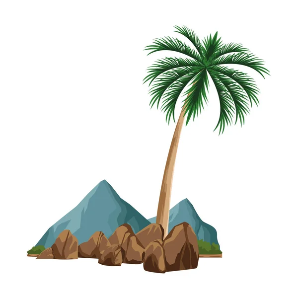 Rotsen en palm icoon, plat ontwerp — Stockvector