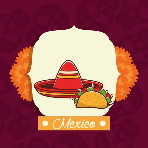 Délicieux taco mexicain nourriture avec décoration de fleurs — Image vectorielle