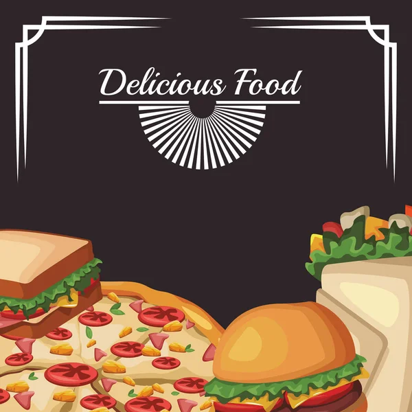 Delicous fast food, colorful design — 스톡 벡터
