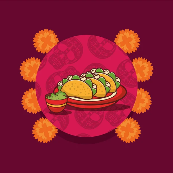 Deliciosos tacos icono de la comida mexicana — Vector de stock
