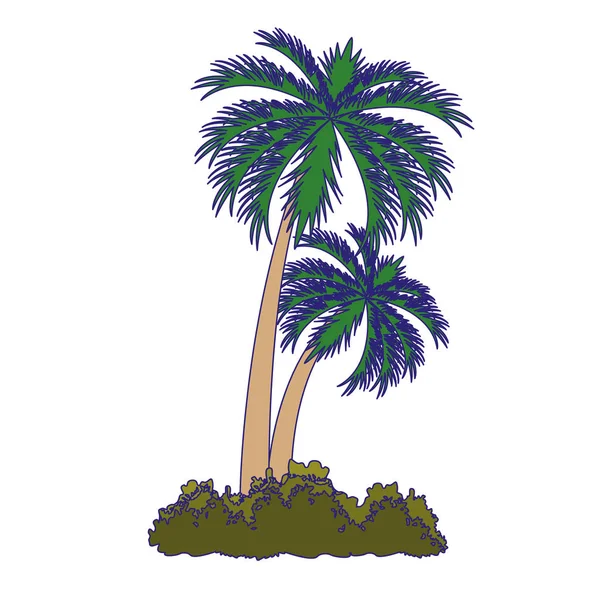Palmen und Büsche Ikone, flaches Design — Stockvektor