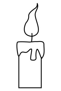 Yanan mum çizgi filmi siyah beyaz izole bir sembol.