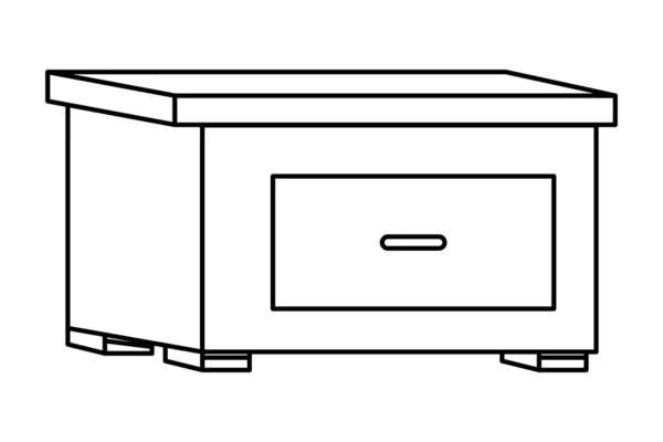 Tiroir en bois décoration de bureau dessin animé en noir et blanc — Image vectorielle