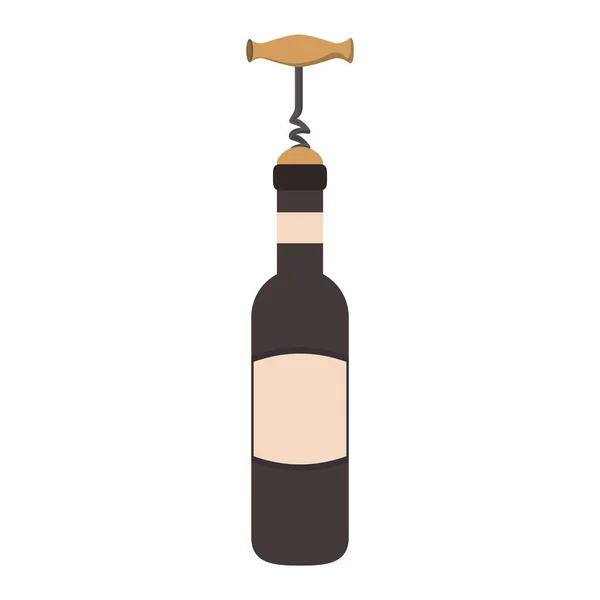 Wine bottle and corkscrew utensil — Stock Vector