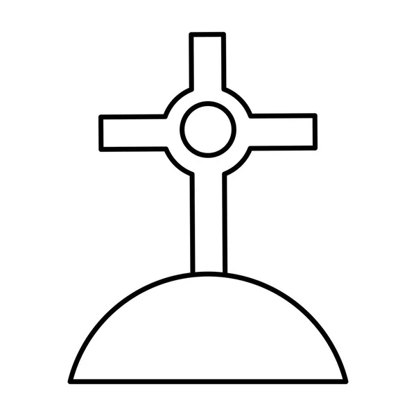 Halloween cemetery cross graveyard icon — Stock Vector