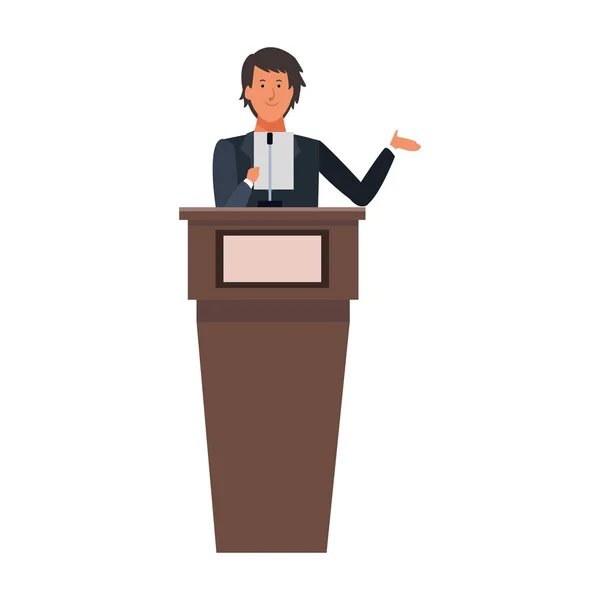 Cartoon businessman Standing Behind A Podium icon — 스톡 벡터