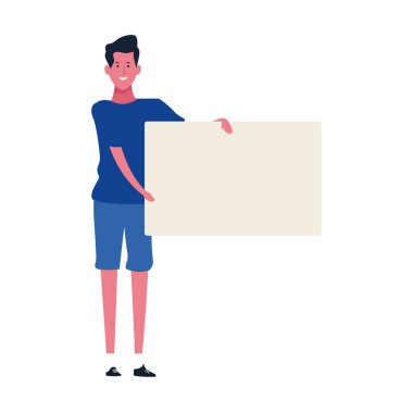 Çizgi film adamı pankart simgesi tutuyor