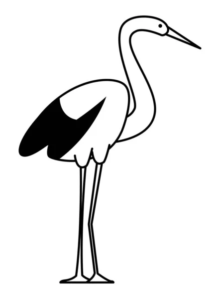 Stork standing bird cartoon symbol in black and white — Stock Vector