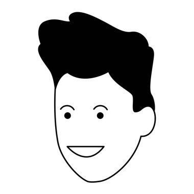 karikatür adam yüzü simgesi, siyah beyaz ve düz tasarım