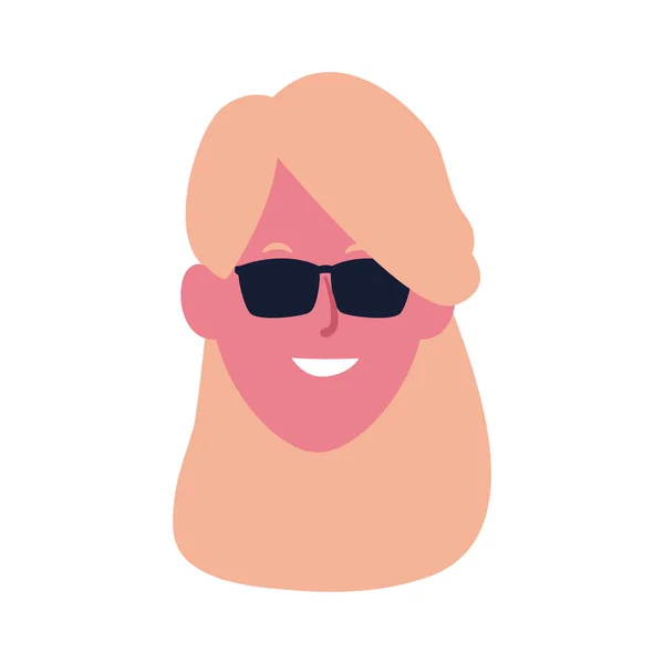 Cartoon Frau mit Sonnenbrille Ikone, buntes Design — Stockvektor