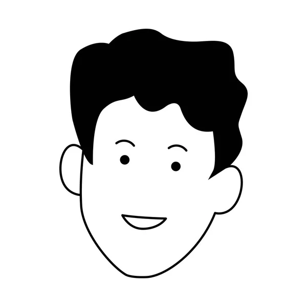 Cartoon man gezicht pictogram, zwart-wit ontwerp — Stockvector