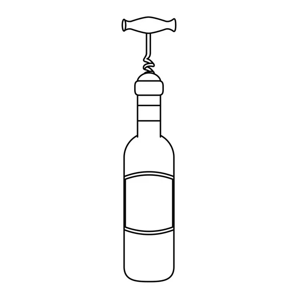 Garrafa de vinho e saca-rolhas utensílio —  Vetores de Stock